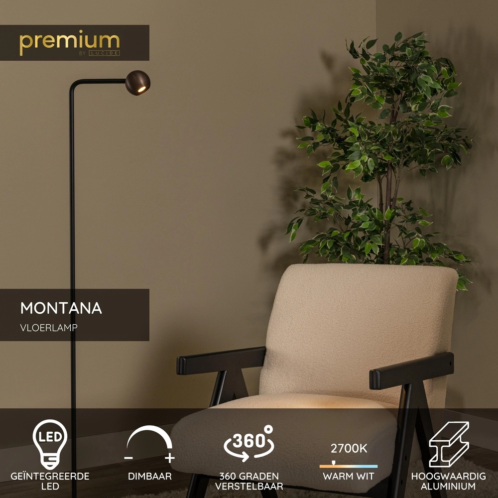 Design vloerlamp Montana koffie bruin Premium by Lucide 5411212680211
