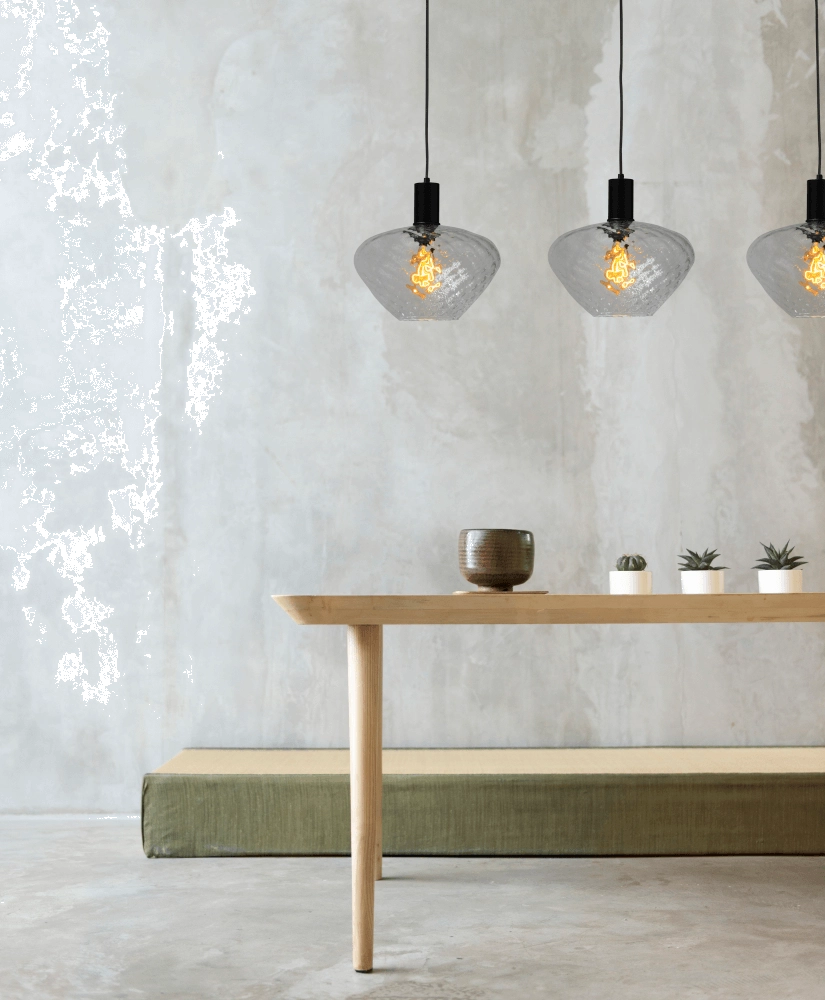 3-lichts hanglamp - zwart - Porto met Blossom smoke glazen Masterlight 8718121269511