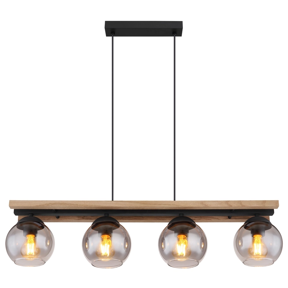 4-lichts hanglamp Conni zwart met hout Globo 9007371451739