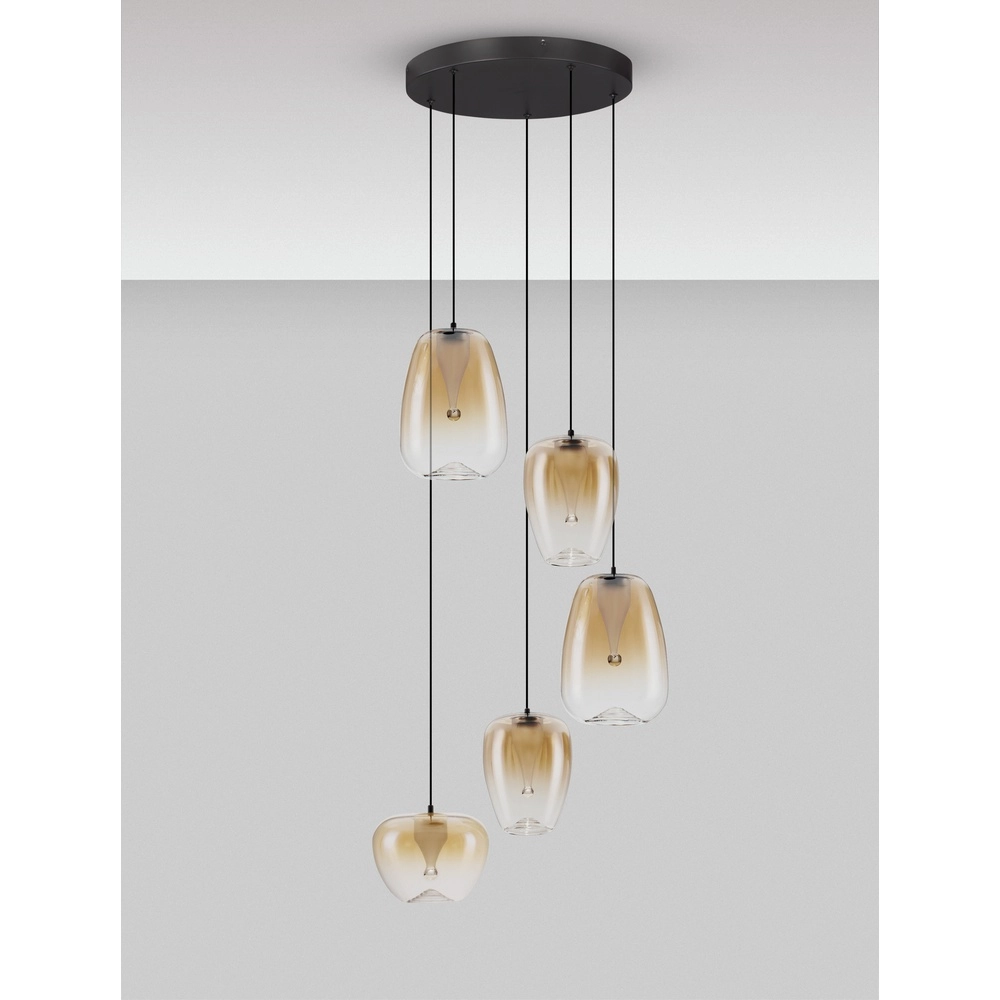 Design hanglamp Oblo 5-lichts amber glas Lyora 5212017474155