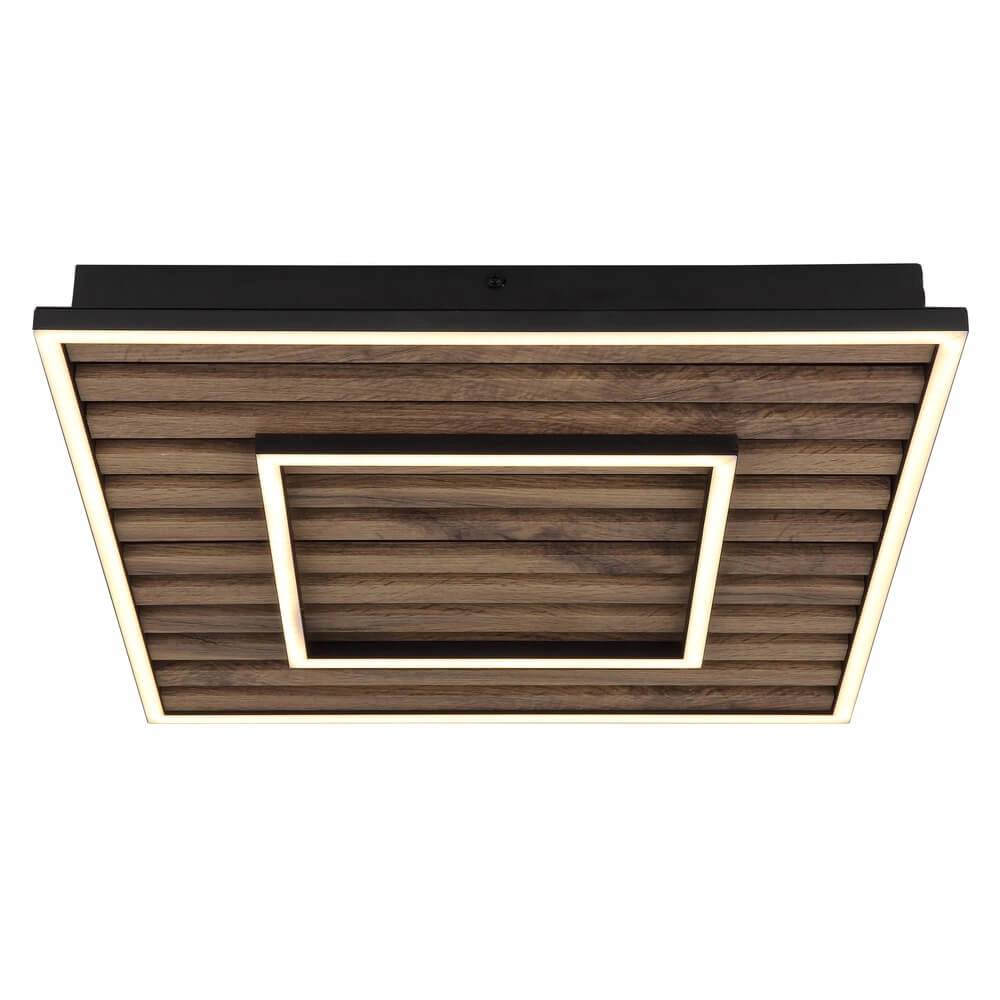 Plafondlamp Woody zwart met hout vierkant Globo 9007371510573