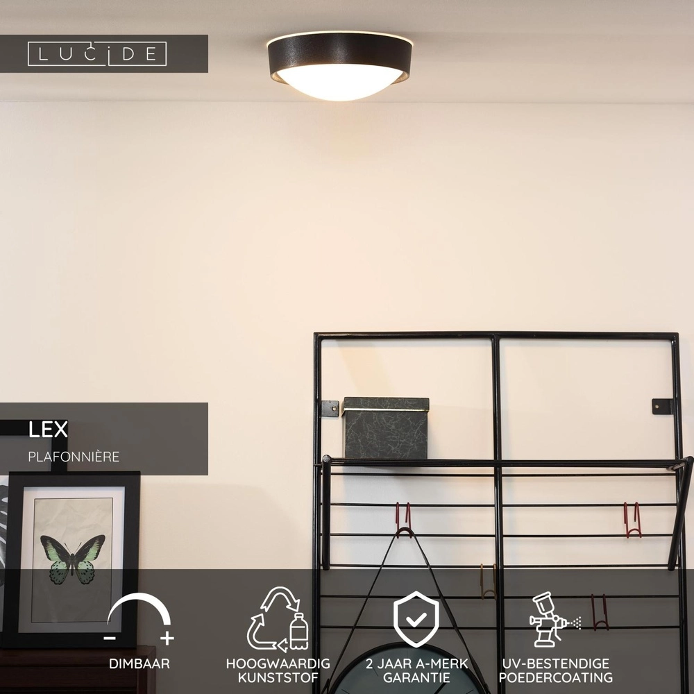 Plafonniere Lex Ø 25cm zwart Lucide 5411212082299