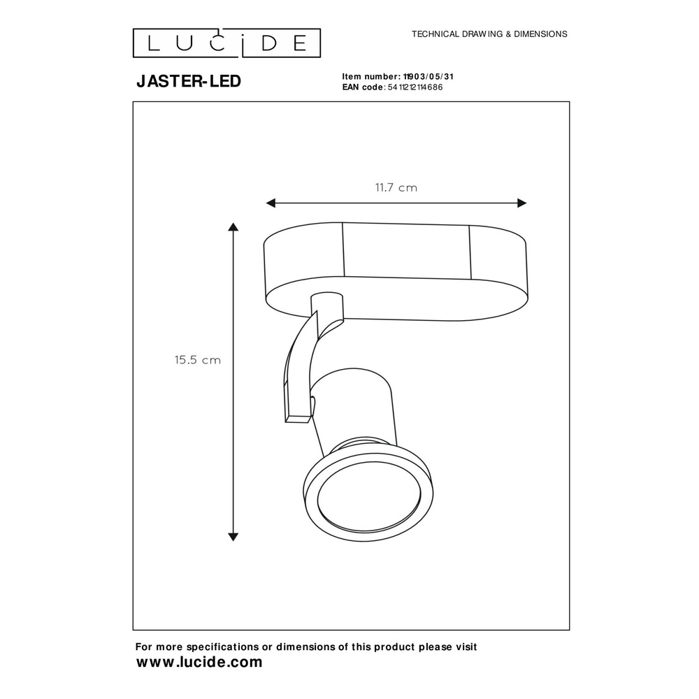 Plafondlampje Jaster-Led wit Lucide 5411212114686