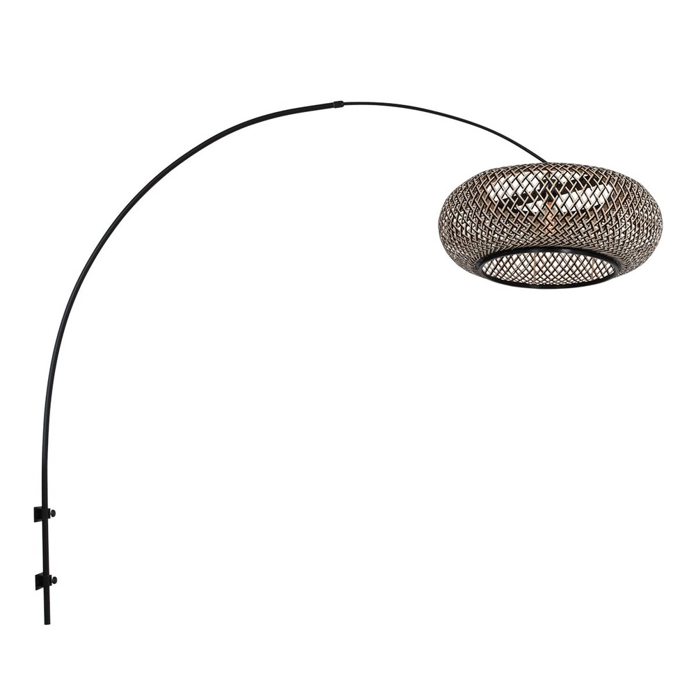 Wandlamp boog Sparkled Light zwart en rotan kap