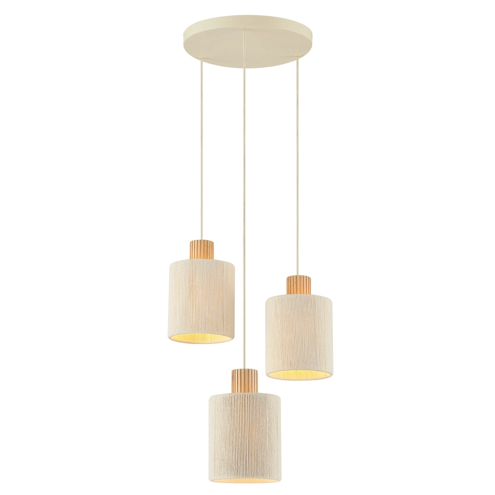 Beige hanglamp Arlo met hout japandi Ø 40cm 3-lichts