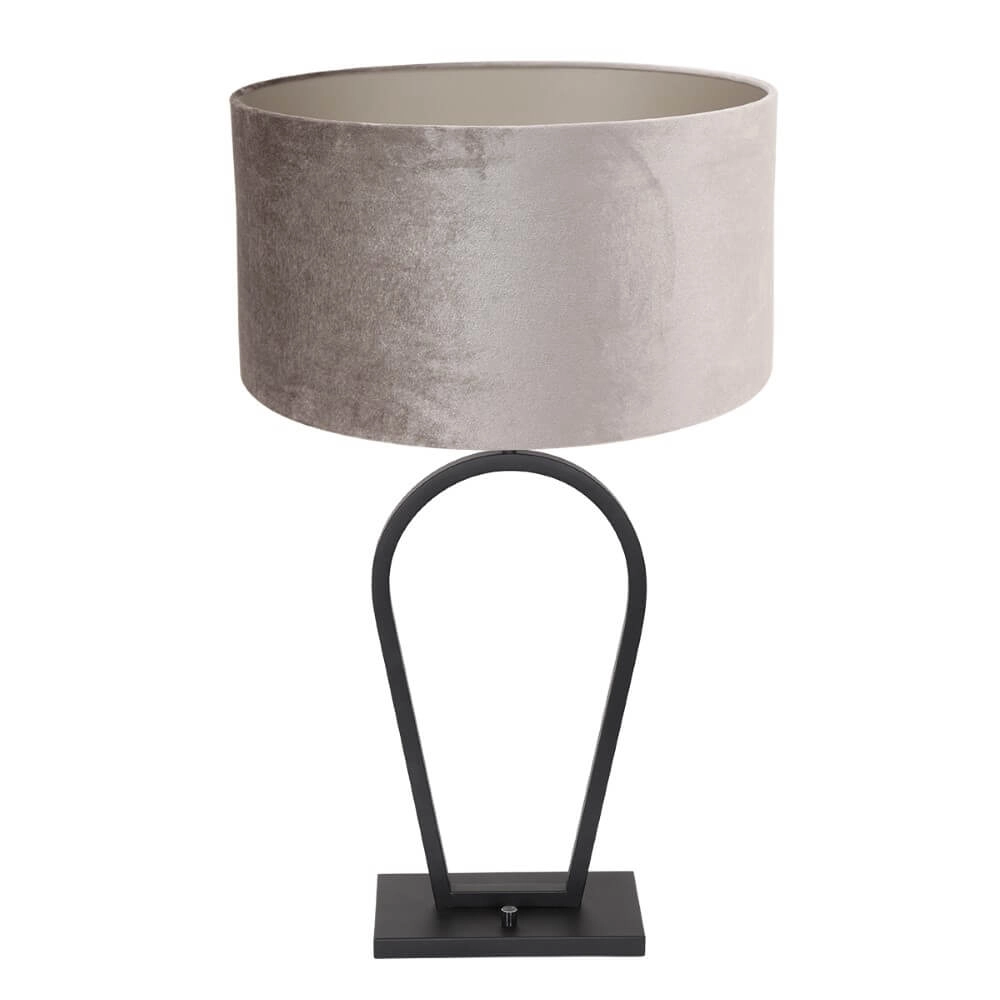 Zwarte schemerlamp Stang met taupe velours kap Zwarte schemerlamp Stang met taupe velours kap