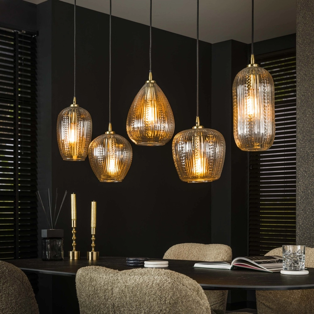5-licht glazen hanglamp Diamond met helder glas