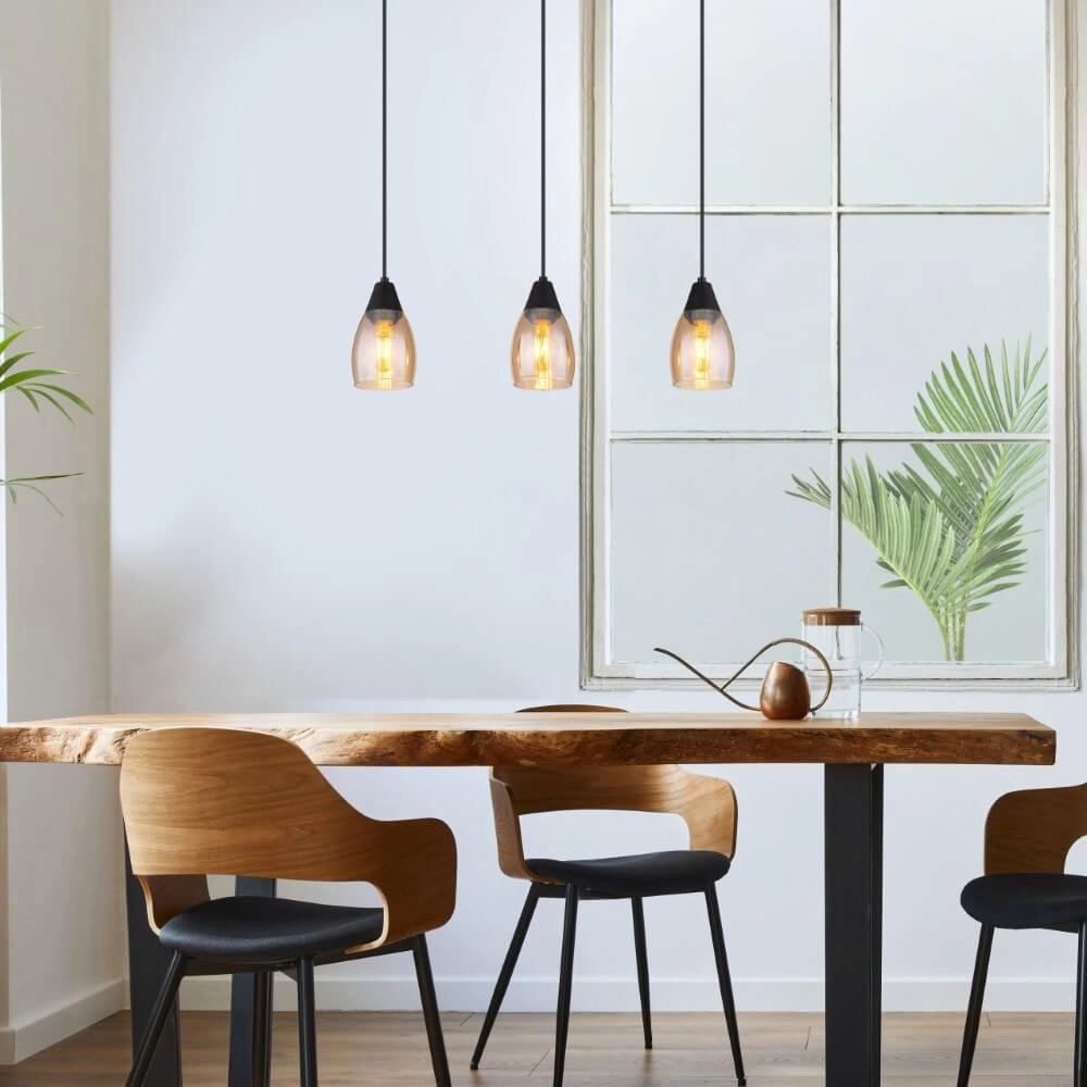 3-lichts hanglamp Reid amber glas Globo 9007371438730