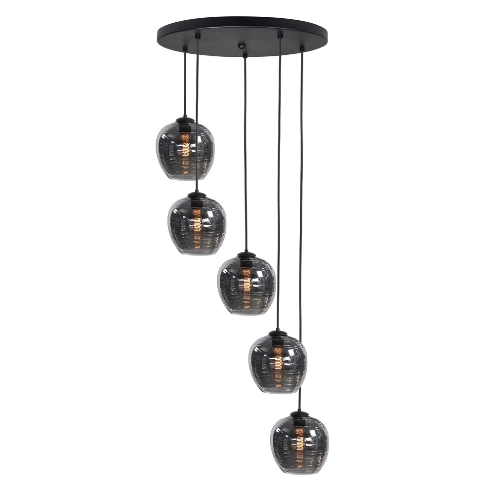 5-lichts hanglamp Fantasy zwart met glas