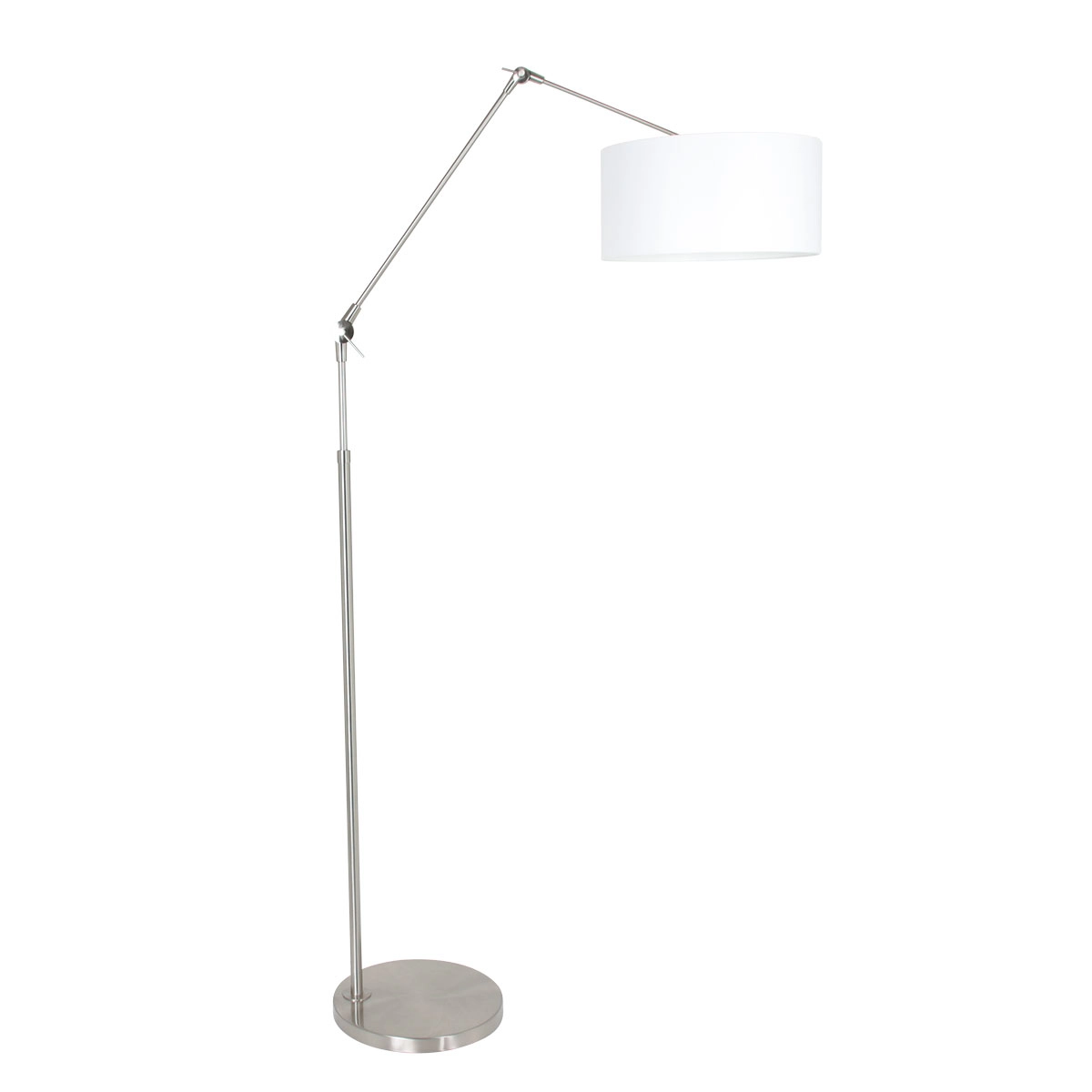Vloer Leeslamp Prestige Chic RVS met 40cm witte chintz kap
