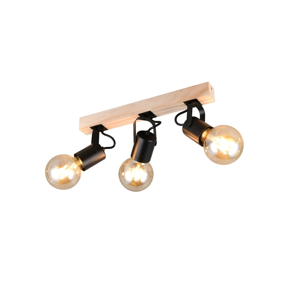 Plafondlamp 3-lichts Lynar zwart met hout Trio 4017807671995