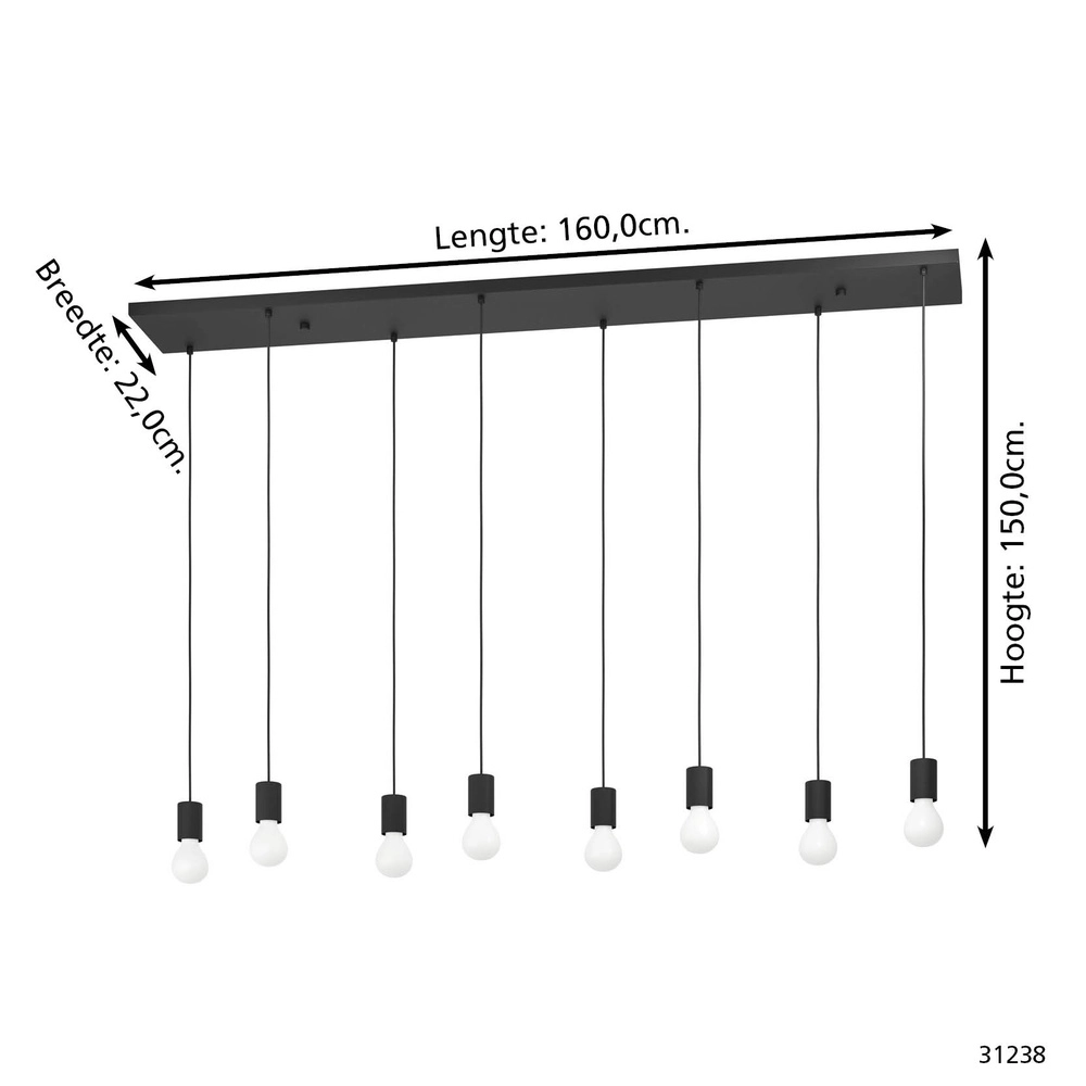 8-lichts pendel Nogalte zwart Eglo 9002759312381
