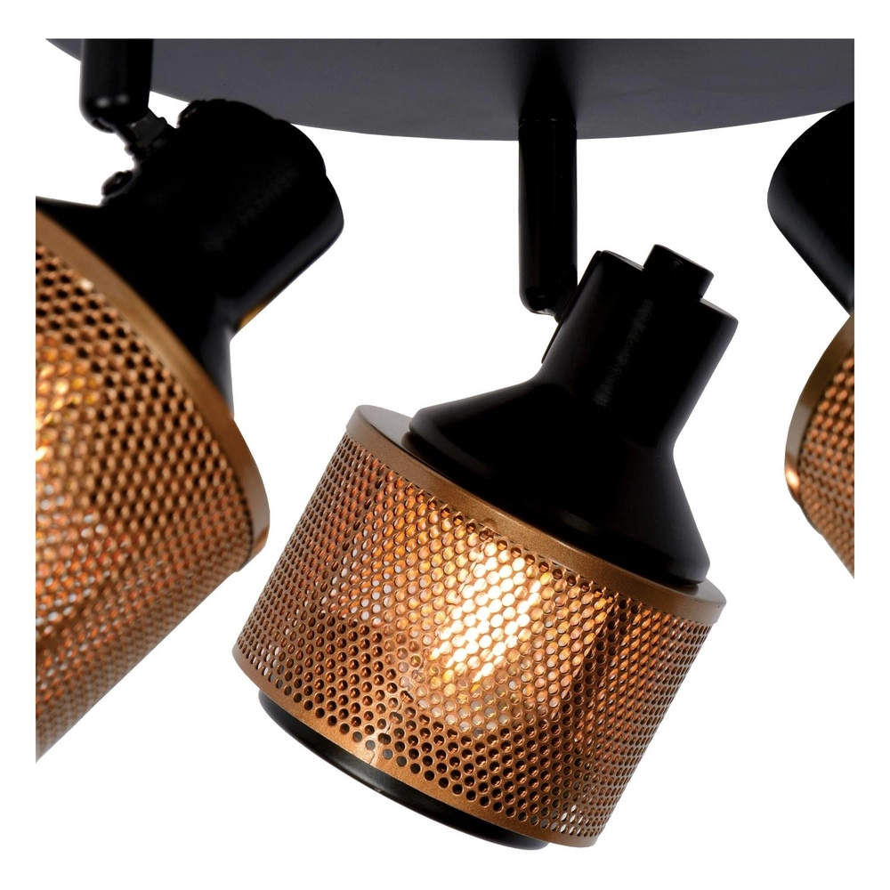 Plafondlamp Rafa 3-lichts zwart met koper Lucide 5411212771315