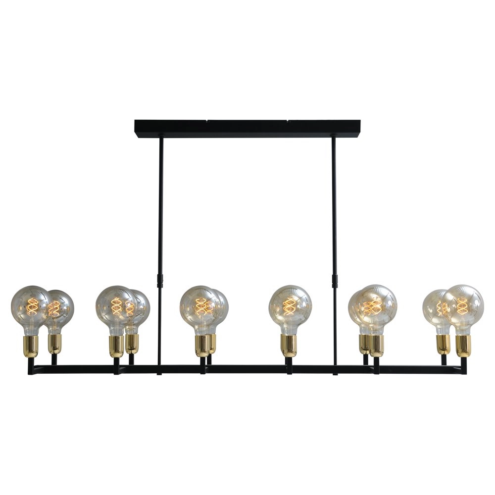 Zwarte eetkamer hanglamp Tube 12-lichts gouden fittingen Zwarte eetkamer hanglamp Tube 12-lichts gouden fittingen