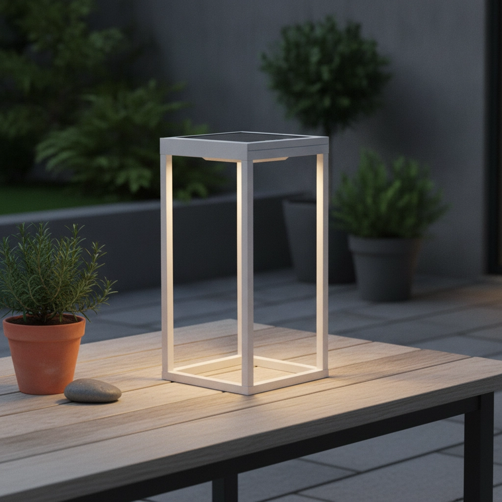 Strakke tafellamp Tegolo wit solar