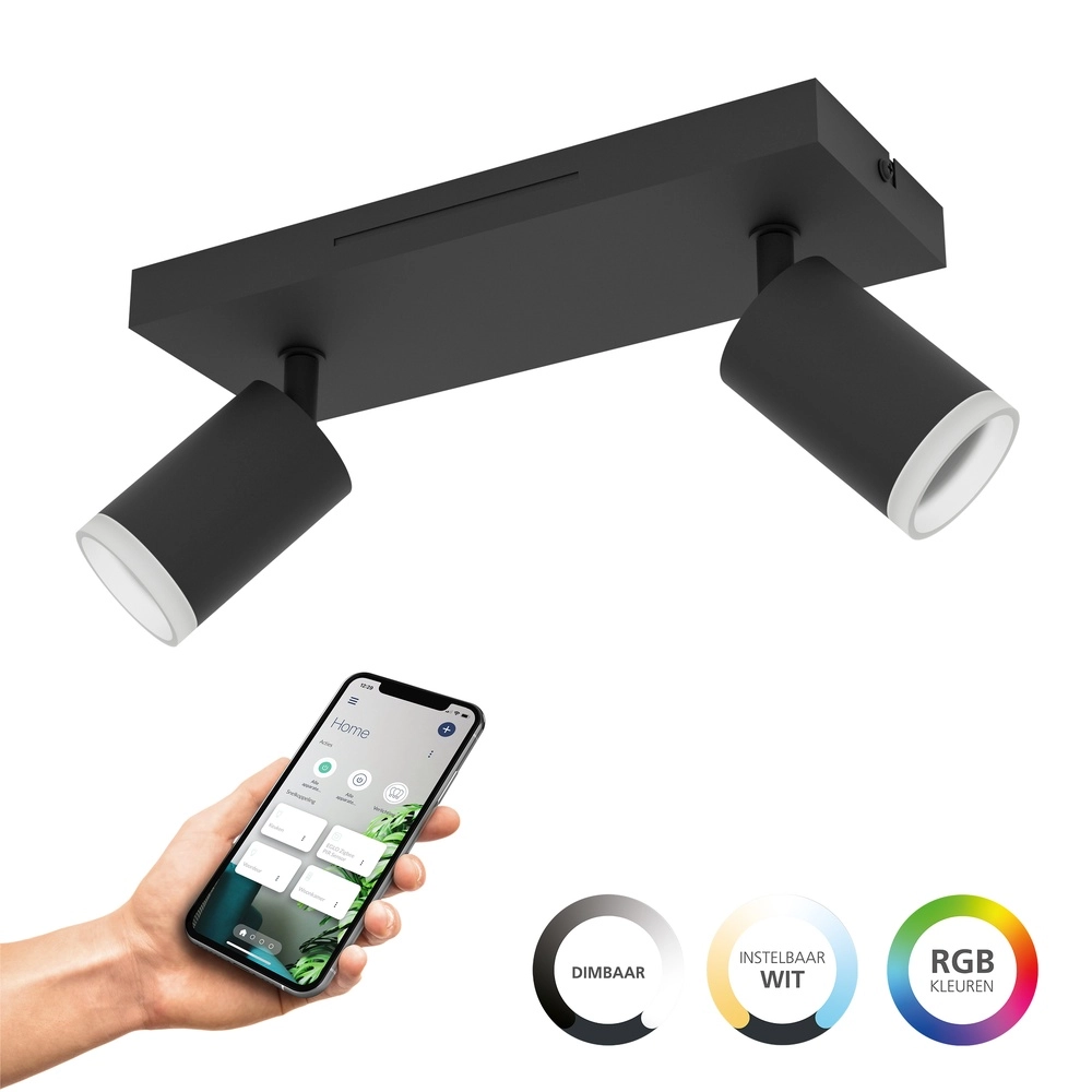 Smart opbouwspot Melitello-Z zwart 2-lichts Smart opbouwspot Melitello-Z zwart 2-lichts