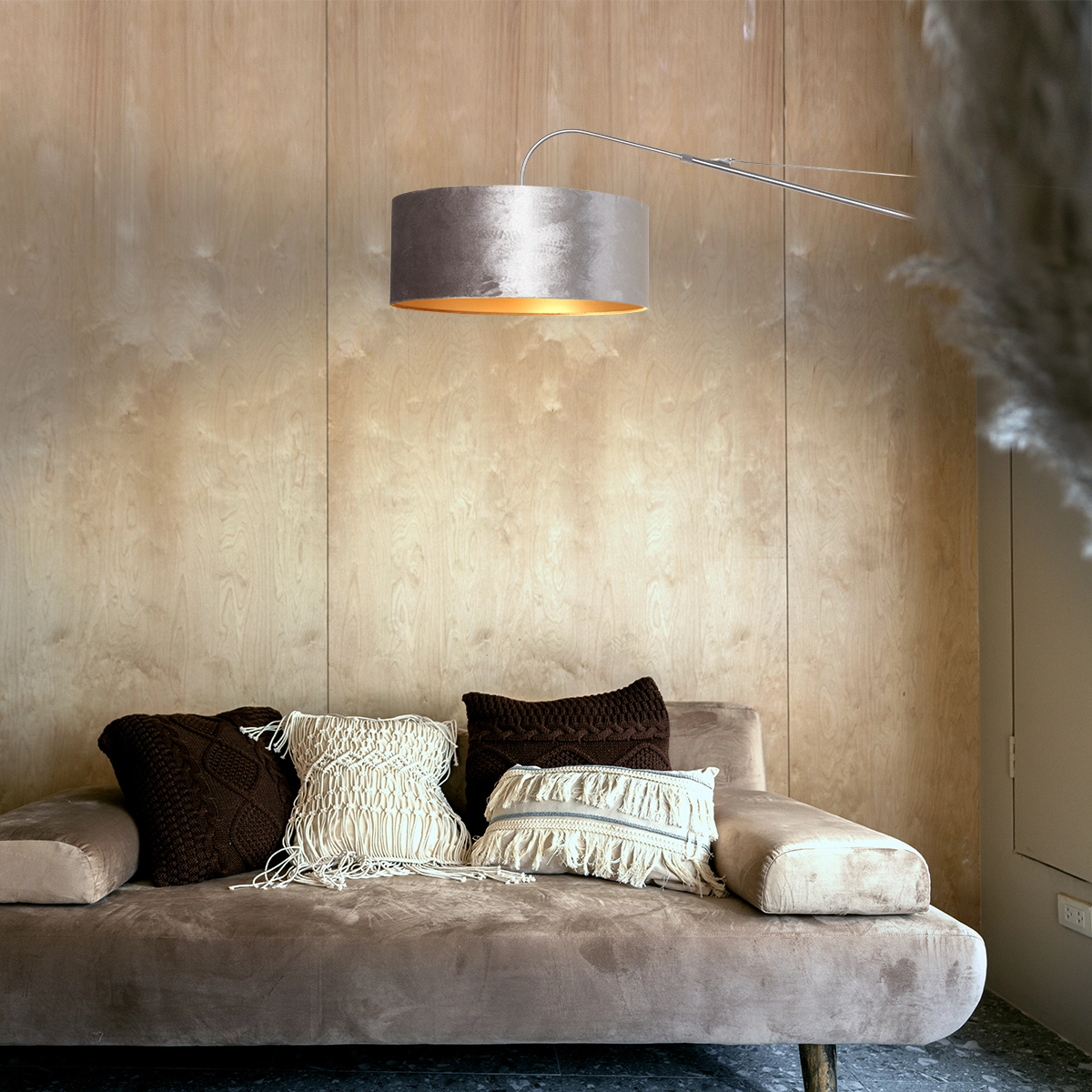 Wandlamp Elegant Classy 50cm RVS met taupe velourse kap Steinhauer 8712746146011