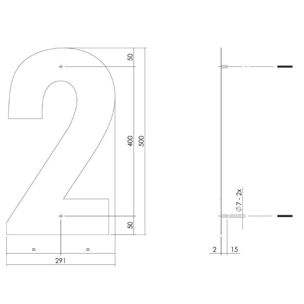 Huisnummer 2 XXL Numbra 50cm zwart Intersteel 8714186503393