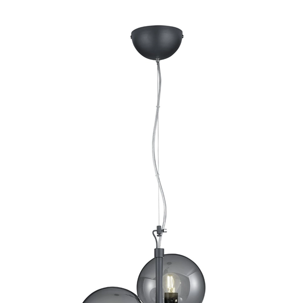 Hanglamp Pure 3-lichts zwart met smoke glas Trio 4017807433067