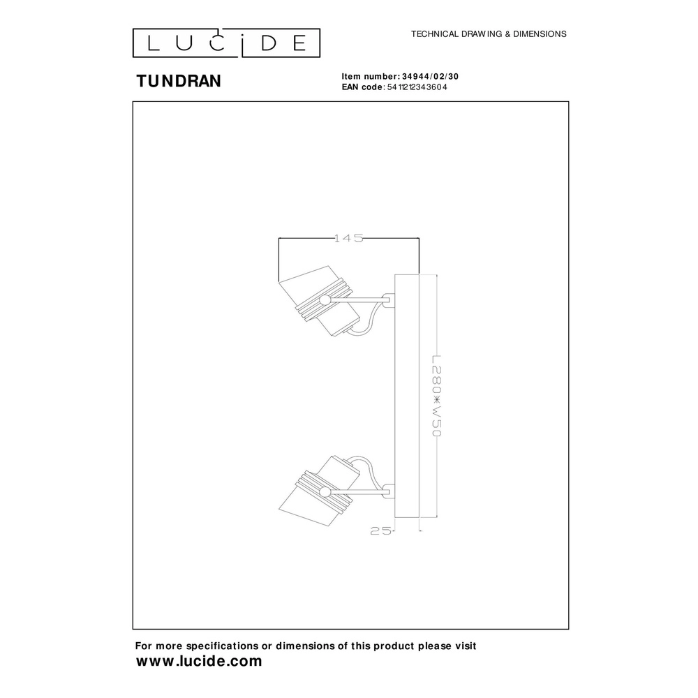 Plafondlampje Tundran zwart Lucide 5411212343604