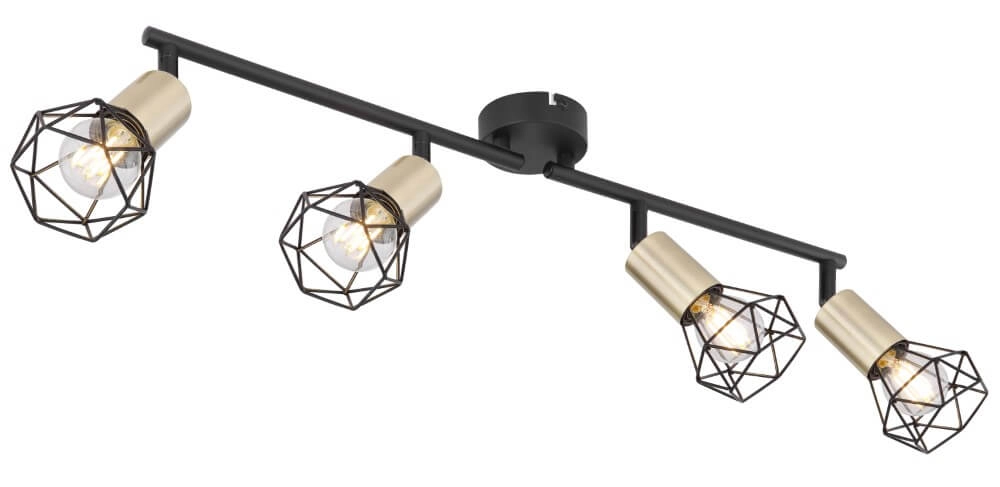 Plafondlamp Xara I 4-lichts zwart met goud