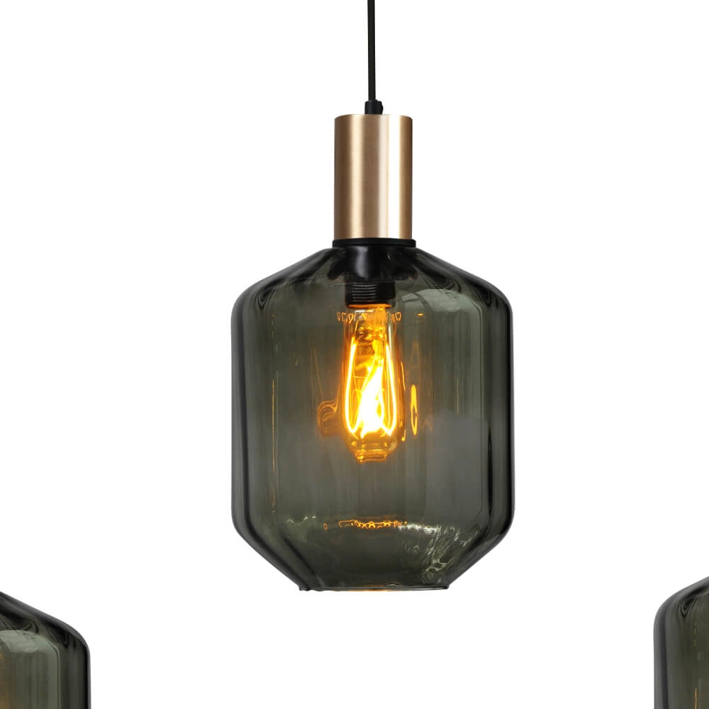 5-lichts hanglamp - goud - Porto met Jagger green glazen Masterlight 8718121270272