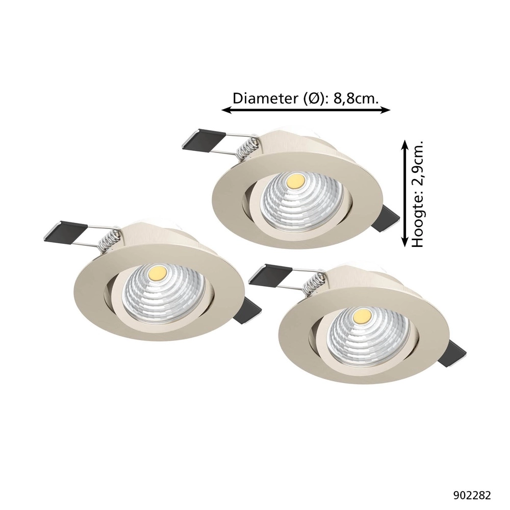 Set van 3 inbouwspots Saliceto nikkel Ø 8,8cm - 6,4W Eglo 9008606358922
