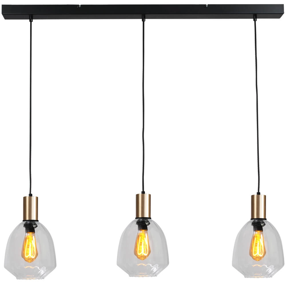 3-lichts hanglamp - goud - Porto met Nicolette clear glazen 3-lichts hanglamp - goud - Porto met Nicolette clear glazen