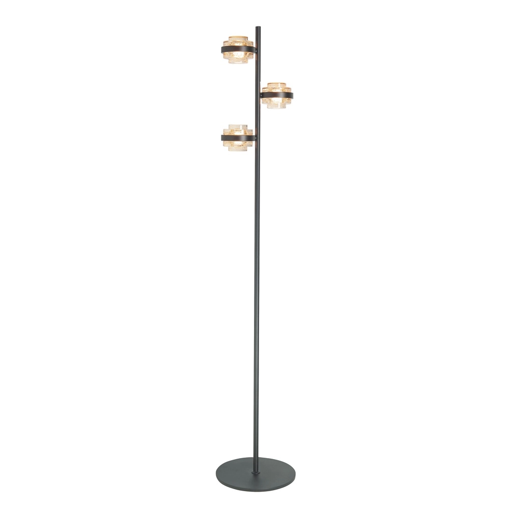 Vloerlamp Dynasty zwart 3-lichts amber glas