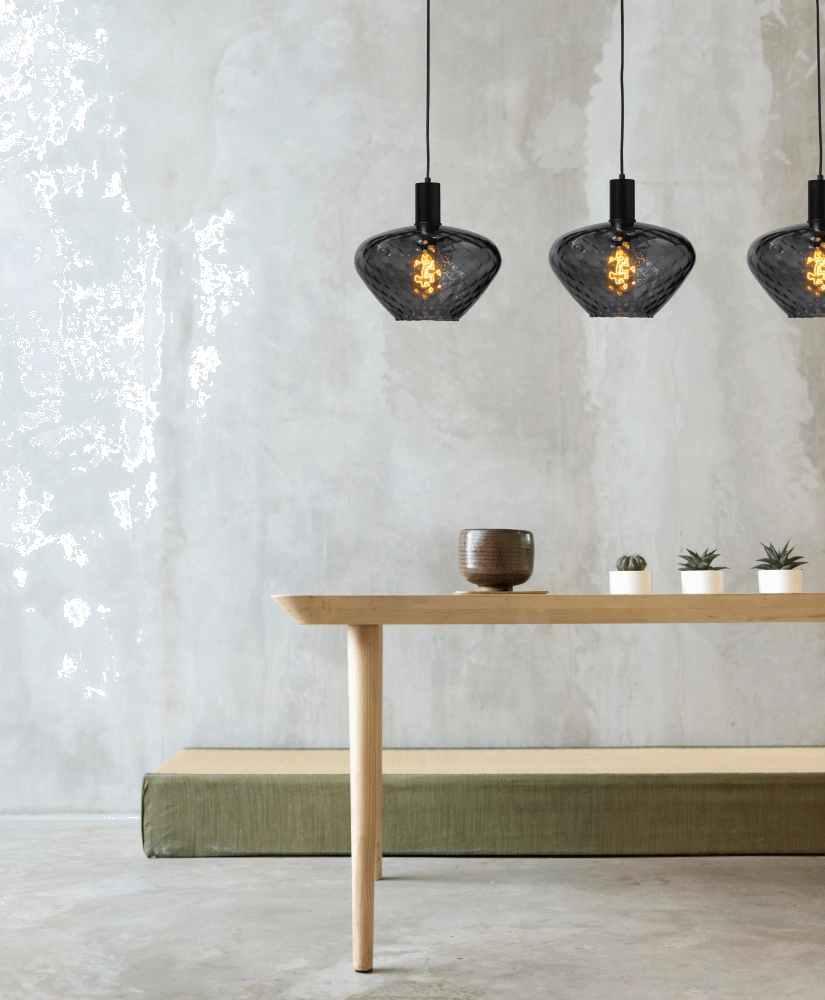 3-lichts hanglamp - zwart - Porto met Blossom clear glazen Masterlight 8718121269528