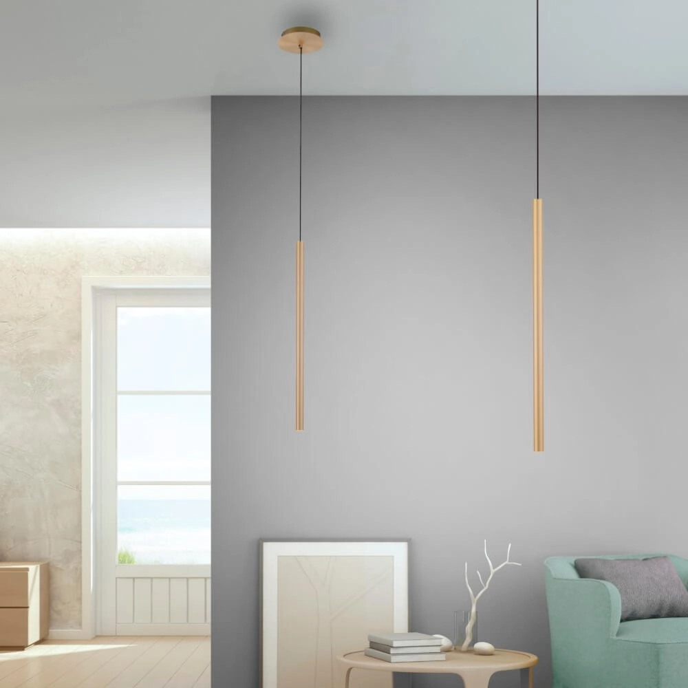 Unieke hanglamp Flute 1-lichts messing Paul Neuhaus 4012248374740