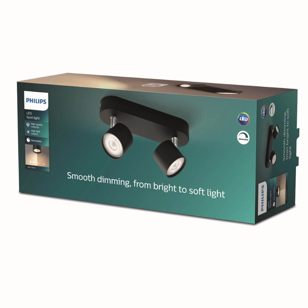 Zwarte led plafondspot Star 2-lichts Philips 8719514435391