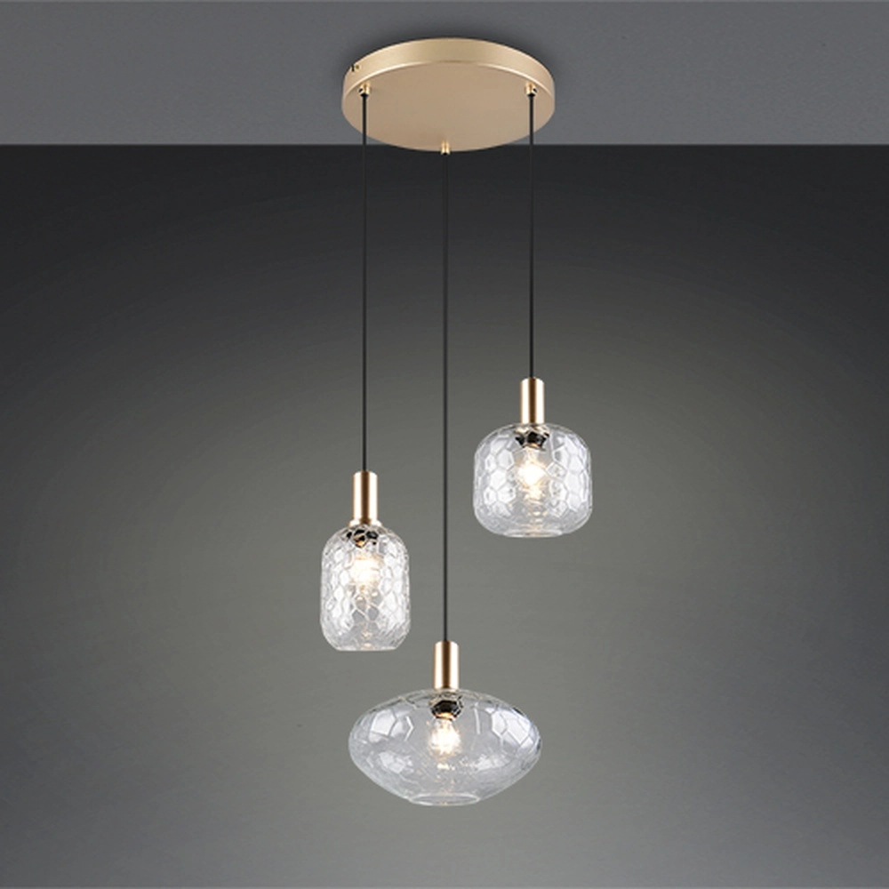 3-lichts hanglamp Emelie goud met smoke glas Trio 4017807702552