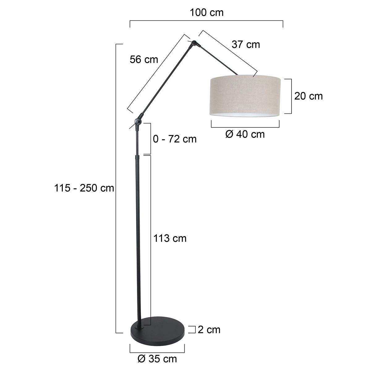 Vloer Leeslamp Prestige Chic zwart met 40cm taupe lampenkap Steinhauer 8712746145830
