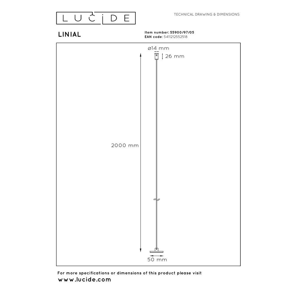 Ophangkabel voor 1-fase rail Linial champagne Premium by Lucide 5411212552518