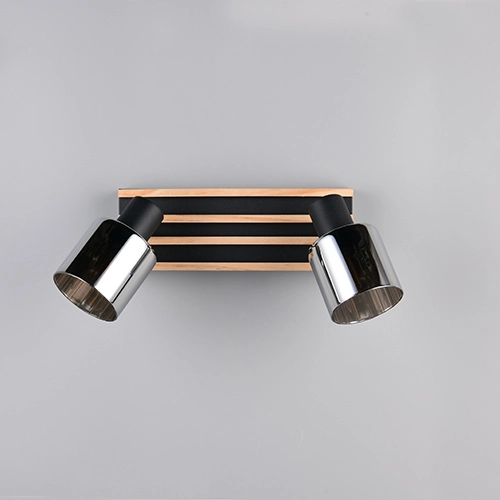 Plafondlamp 2-lichts Travia zwart met hout Trio 4017807682595