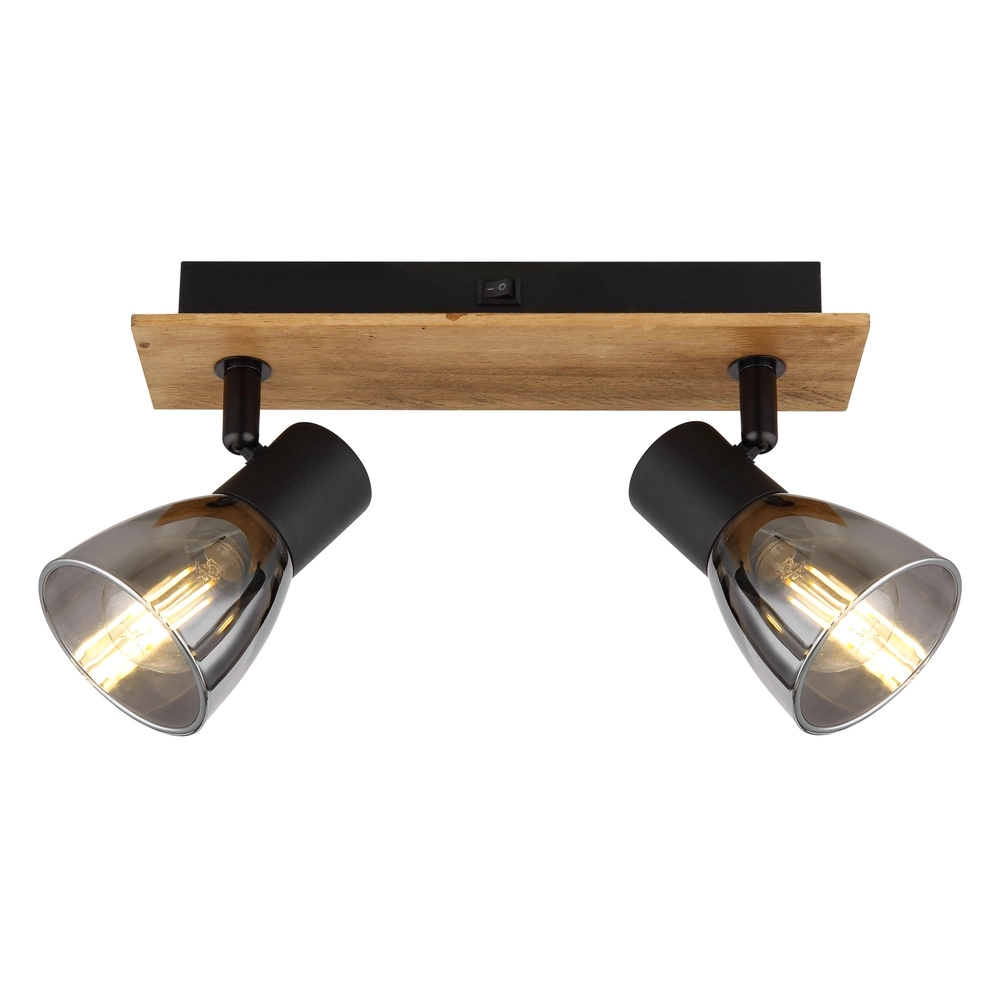 Plafondlamp Claude 2-lichts zwart met hout Globo 9007371443208