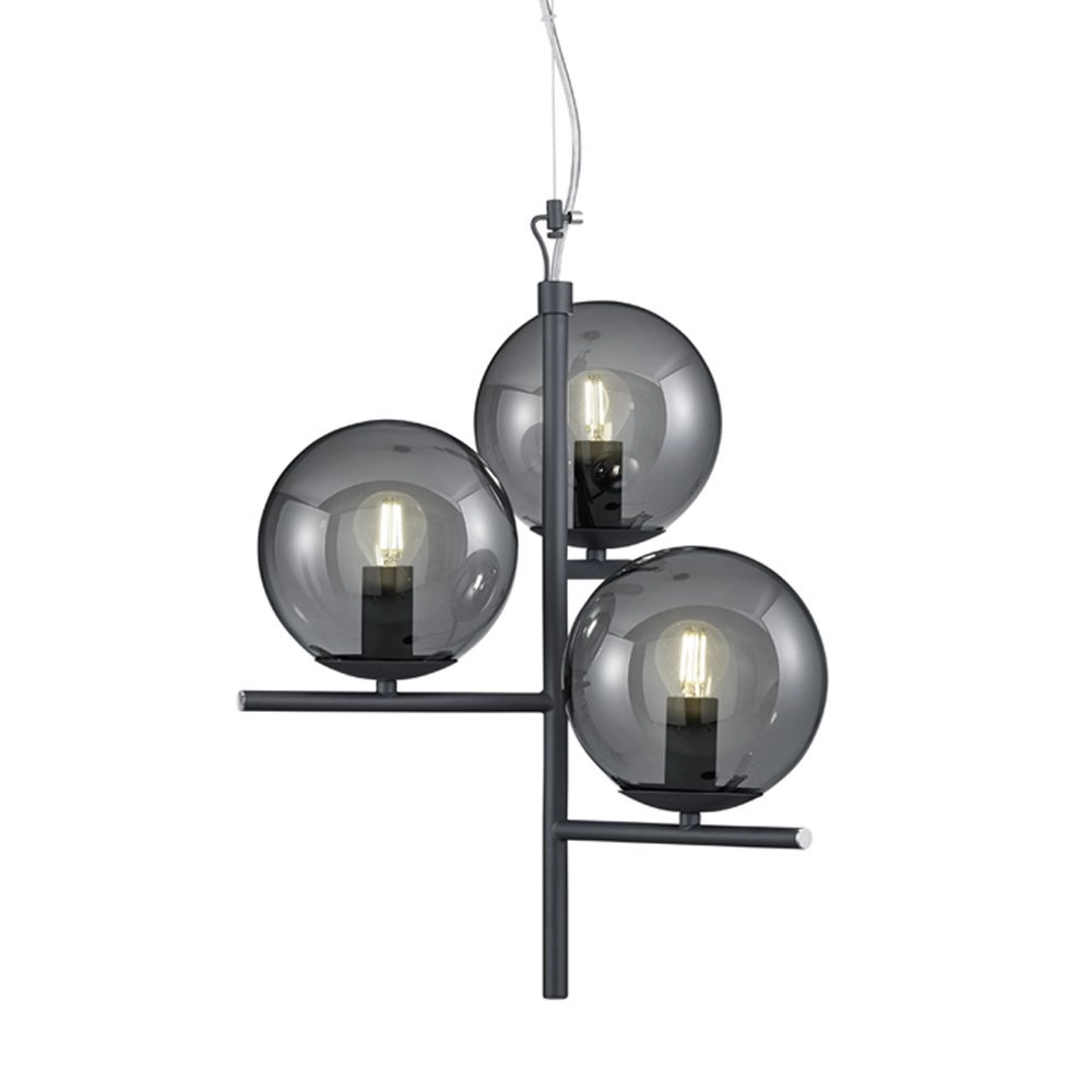 Hanglamp Pure 3-lichts zwart met smoke glas