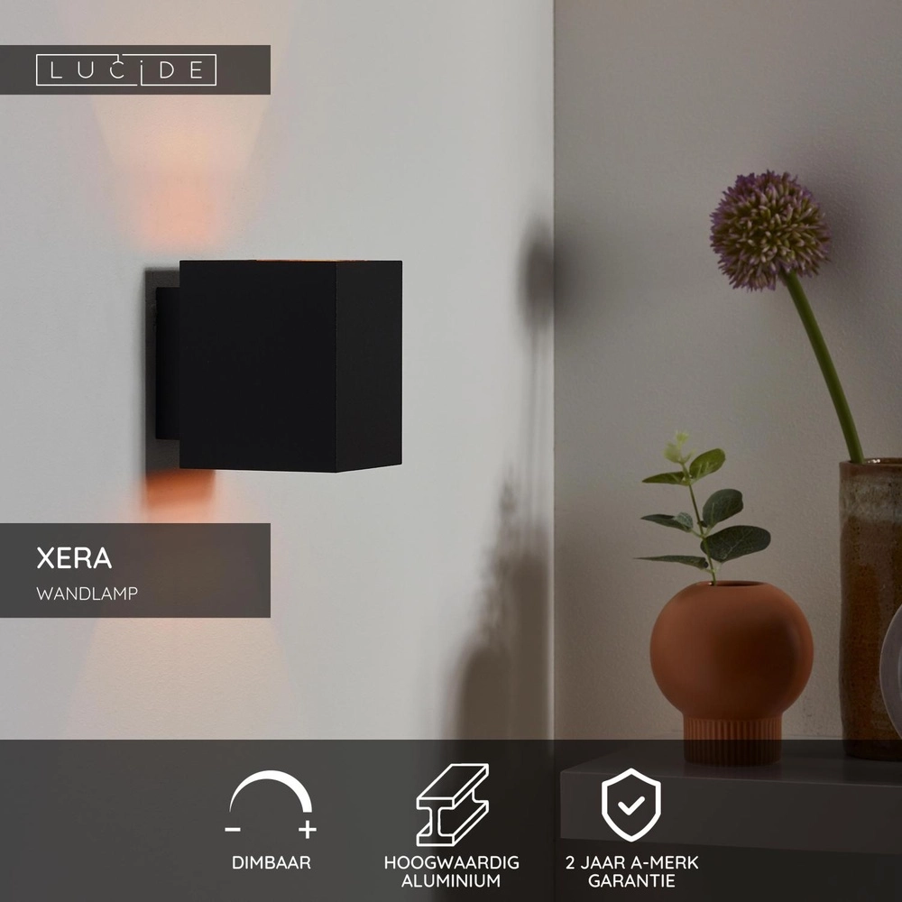 Wandlamp Xera 8cm zwart Lucide 5411212233660