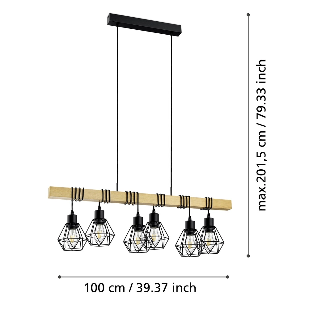 6-lichts hanglamp Townshend 5 eetkamer - zwart met hout Eglo 9002759440763