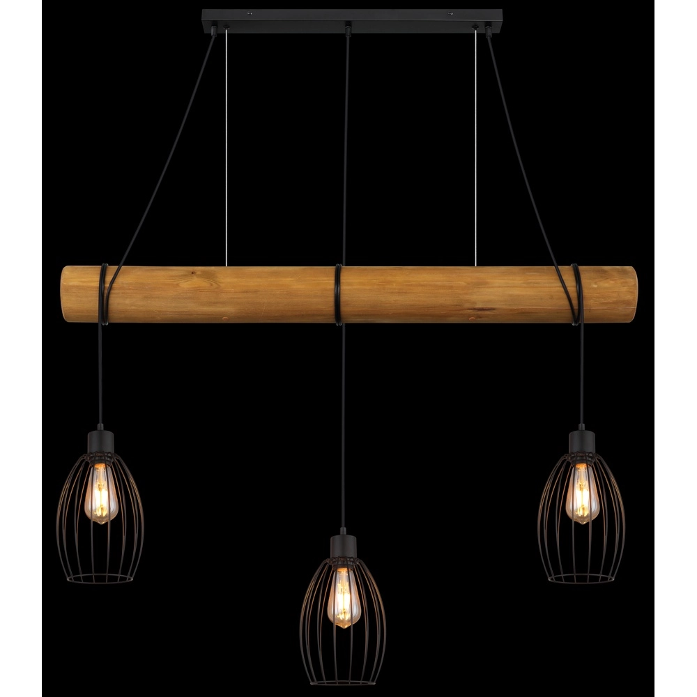 Landelijke hanglamp Berti 3-lichts hout met zwart Globo 9007371583331