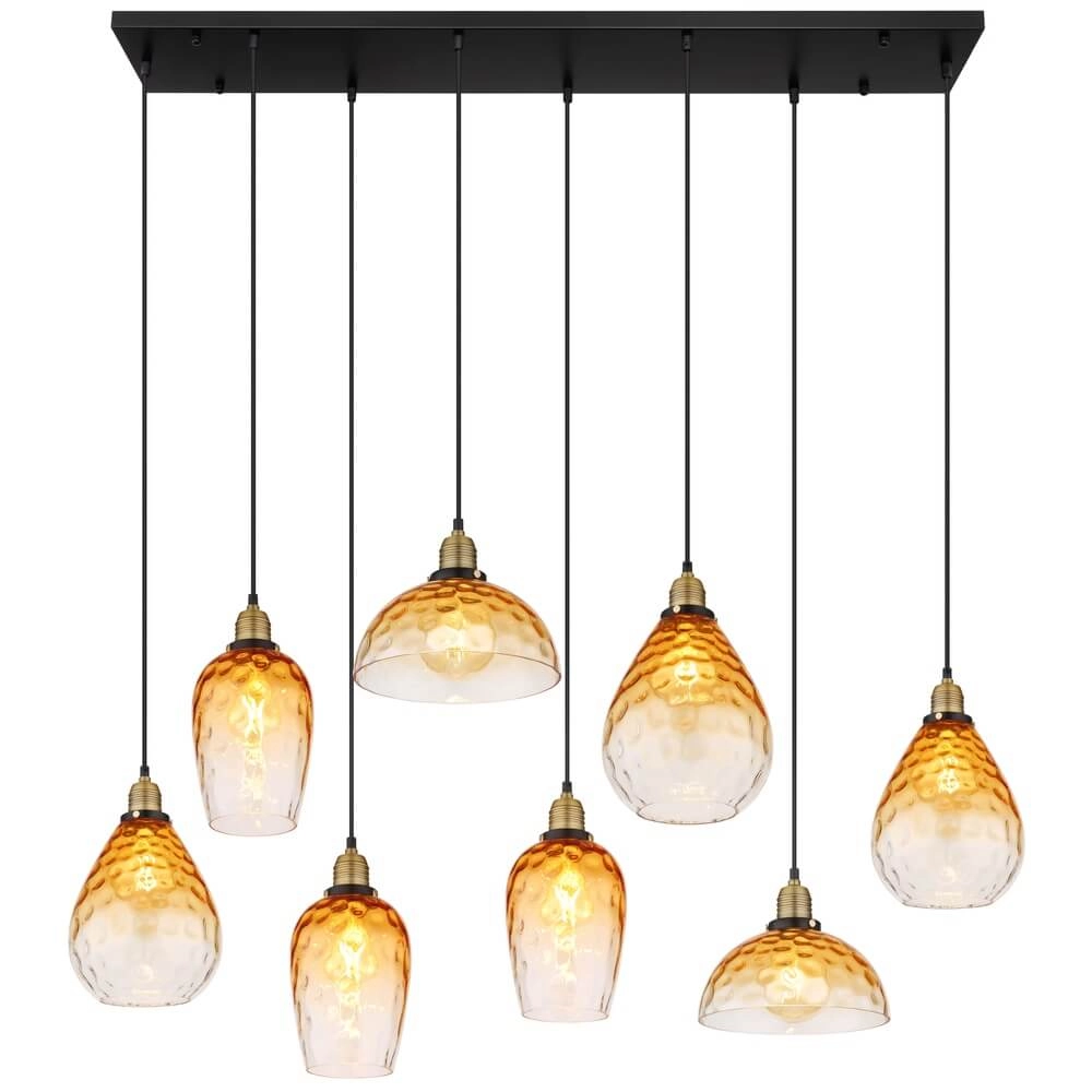 8-lichts hanglamp Salvy amber glas honinggraat Globo 9007371448609