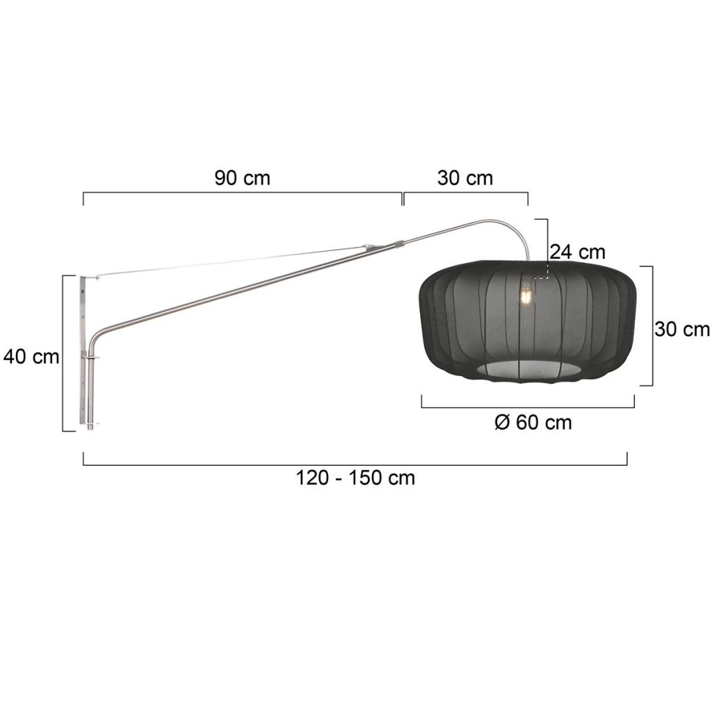 Wandlamp Vela Lino metaal grijs met zwarte kap Ø60cm Steinhauer 8712746182422