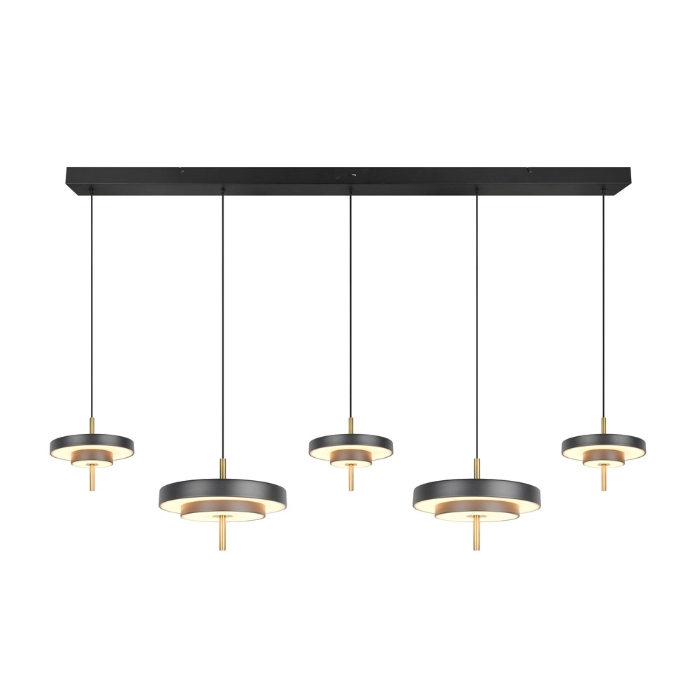 5-lichts hanglamp Keaton zwart met goud Trio 4017807655483