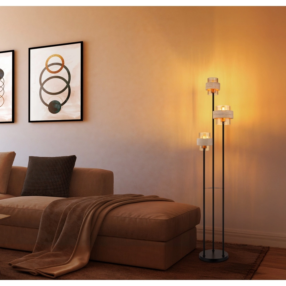 3-lichts vloerlamp Daren zwart met marmer Globo 9007371580675