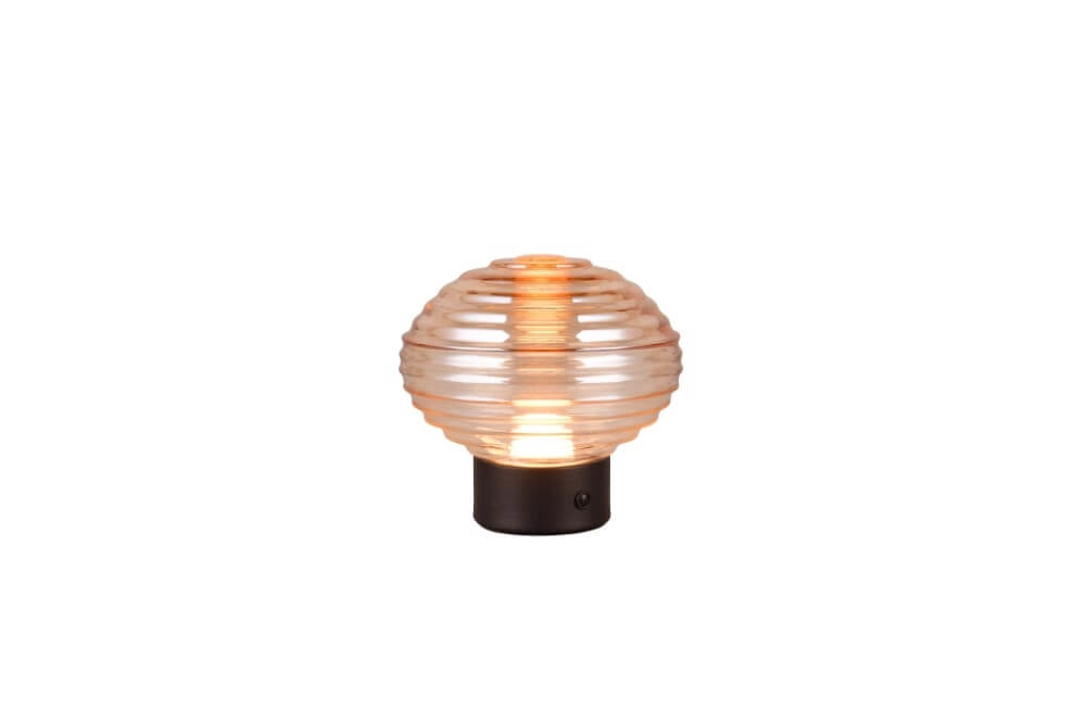 Oplaadbare tafellamp zwart Earl amber glas Oplaadbare tafellamp zwart Earl amber glas