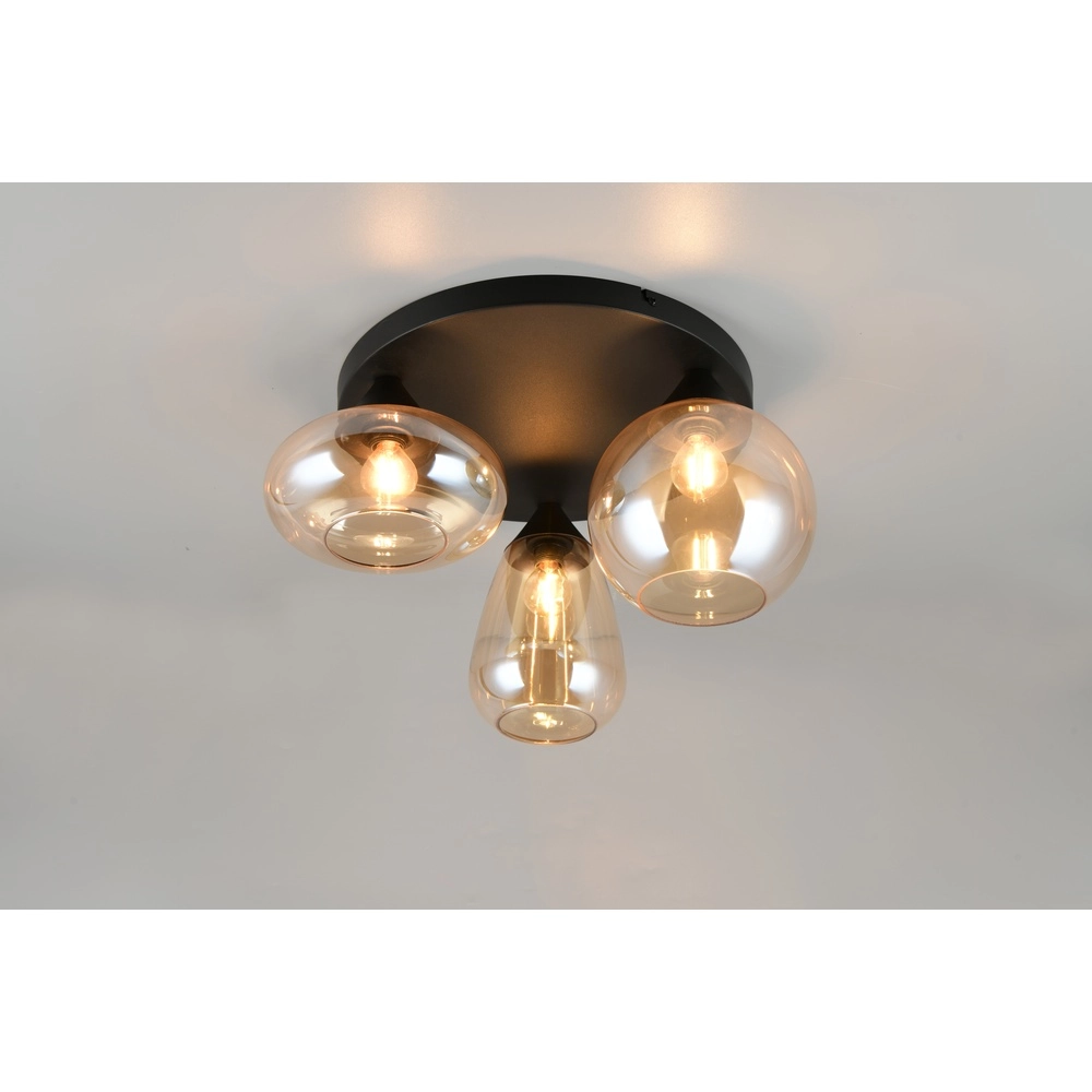3-lichts plafondlamp Lumina zwart met amber glas Trio 4017807663150