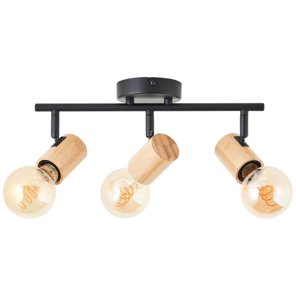 Plafondlamp Kerry 3-lichts zwart met hout Brilliant 4004353409035
