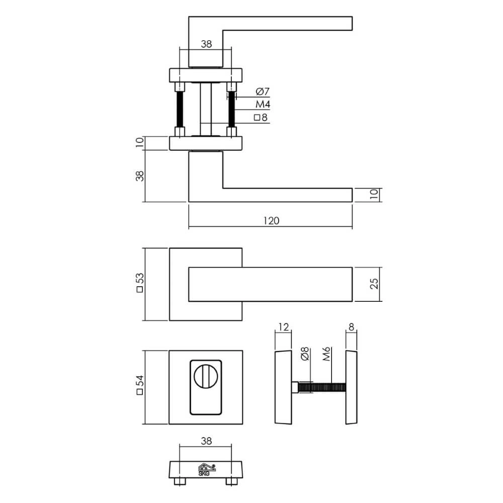 Achterdeurbeslagset Amsterdam vierkant zwart Intersteel 8,71419E+12