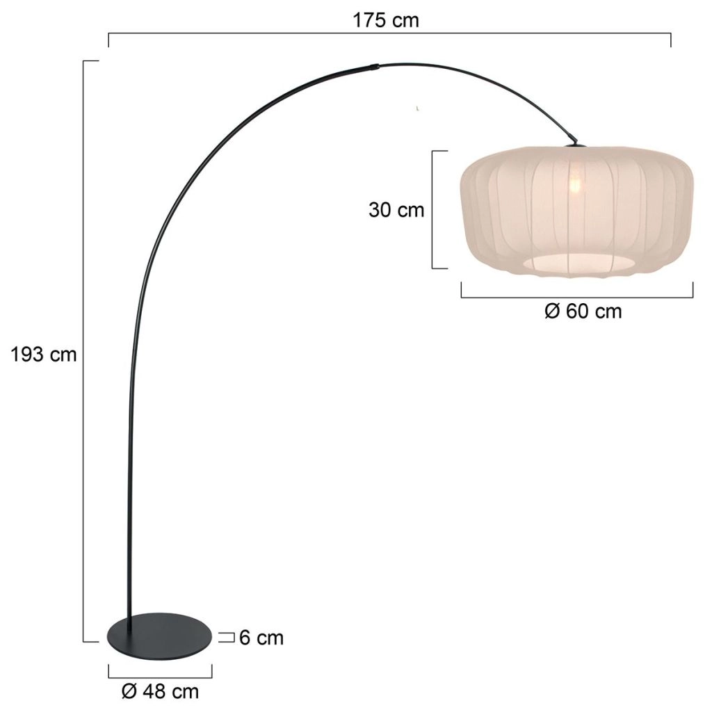 Zwarte booglamp Curve met crème kap Ø60cm Steinhauer 8712746183146